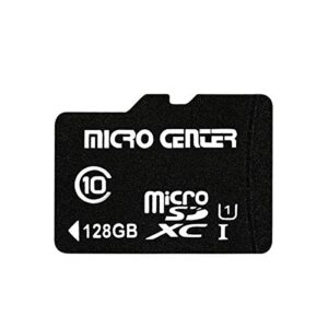 micro center 128gb class 10 microsdxc flash memory card with adapter for mobile device storage phone, tablet, drone & full hd video recording – 80mb/s uhs-i, c10, u1 (1 pack)