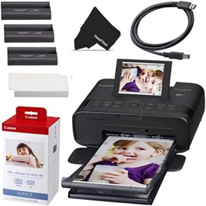 canon selphy cp1300 desktop or portable inkjet laser wireless compact (4×6 label) photo printer (black) canon kp-108in color ink paper set | includes usb printer cable gentle cleaning cloth