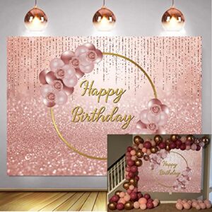 pink rose gold happy birthday photography backdrop glitter sparkle balloon women sweet princess girl women birthday party photo background dessert cake table decor props(7x5ft)