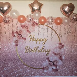 Pink Rose Gold Happy Birthday Photography Backdrop Glitter Sparkle Balloon Women Sweet Princess Girl Women Birthday Party Photo Background Dessert Cake Table Decor Props(7x5FT)