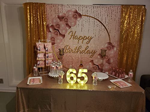 Pink Rose Gold Happy Birthday Photography Backdrop Glitter Sparkle Balloon Women Sweet Princess Girl Women Birthday Party Photo Background Dessert Cake Table Decor Props(7x5FT)