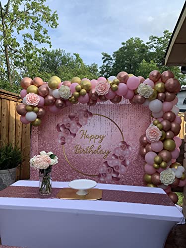 Pink Rose Gold Happy Birthday Photography Backdrop Glitter Sparkle Balloon Women Sweet Princess Girl Women Birthday Party Photo Background Dessert Cake Table Decor Props(7x5FT)