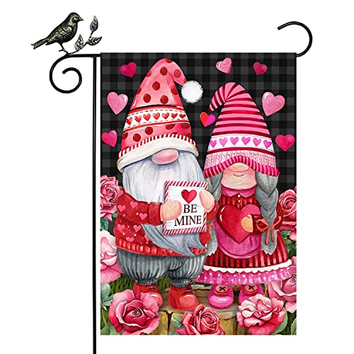 Valentines Day Garden Flag, Garden Flags for Outside 12x18 Double Sided Yard Flags Gnome Valentines Garden Flag Outdoor Holiday Garden Flag Funny Burlap Valentine Lawn Flags Seasonal Decor