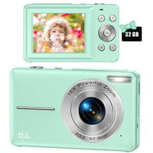 digital camera, fhd 1080p digital camera for kids video camera with 32gb sd card 16x digital zoom, compact point and shoot camera portable small camera for teens students boys girls seniors(green)