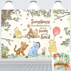 classic bear backdrop 1st birthday cartoon animal honey bear forest friends photography background boy girls newborn party decorations supplies cake table banner 7x5ft, 7x5ft(210x150cm)