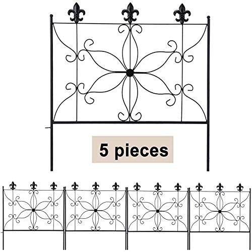 MIXXIDEA Garden Fence Animal Barrier Decorative Border Fencing 24.2 in x 10ft, Black – 5 Pieces