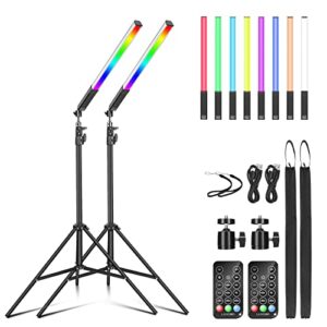 2 pack rgb led video light wand stick, luxceo photography studio lighting kits with 29″ to 81″ tripod & remote control, dimmable photography light wand 36 colors 3000k-6000k