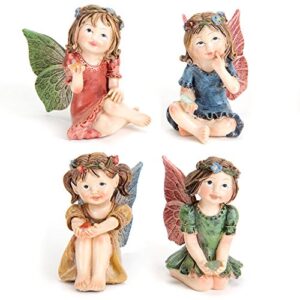 bits and pieces – set of four adorable hand painted winged fairies with gems – made of durable polyresin to make perfect garden statues