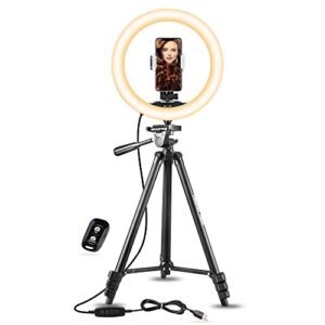 ubeesize 10″ selfie ring light with 50″ extendable tripod stand & phone holder for live stream/makeup/youtube video