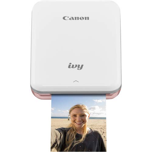 Canon IVY Mobile Instant Mini Photo Pocket Printer through Bluetooth, Portable, Rose Gold, Includes 2x3” Zink Photo Paper Sticker (100 Sheets), Protective case and USB Charging Cable with Wall Adapter