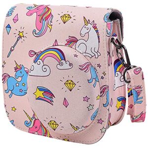 protective & portable case compatible with fujifilm for instax mini 11/9 /8/8+ instant film camera with accessory pocket and adjustable strap – rainbow&unicorn by saika
