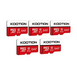 kootion 5-pack 64gb micro sd card class 10 micro-sdxc memory card uhs-i, high speed flash tf card for security camera/smartphone/drone/dash cam/tablet/pc, c10, u1, 64gb 5pack