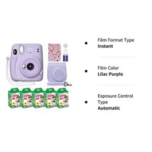 Fujifilm Instax Mini 11 Instant Camera Lilac Purple + Custom Case + Fuji Instax Film Value Pack (50 Sheets) Flamingo Designer Photo Album for Fuji instax Mini 11 Photos