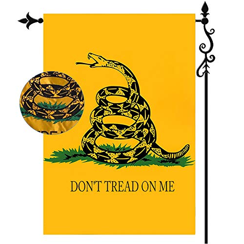 Jayus 2 Ply Embroidered Gadsden Snake Garden Yard Flag 12.5x18- Double Sided Nylon Dont Tread On Me Garden Flags Banners- Libertarian Garden Flag with Vivid Powerful Snake