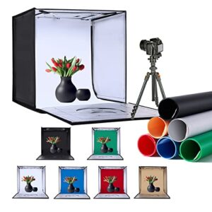 zkeezm light box photography 20″x20″ with 6000-6500k dimmable picture box shooting 80led lights and 6 color backdrops photo box with lights foldable light box with adjustable brightness