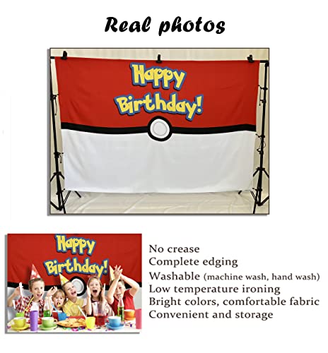 7X5ft Cartoon Video Game Birthday Photography Backdrops Magical Pet Red and White Ball Photo Background Party Table Banner Back Drop Decor