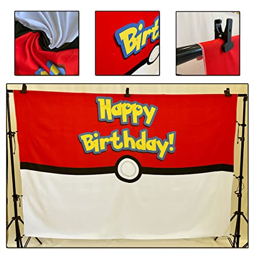 7X5ft Cartoon Video Game Birthday Photography Backdrops Magical Pet Red and White Ball Photo Background Party Table Banner Back Drop Decor