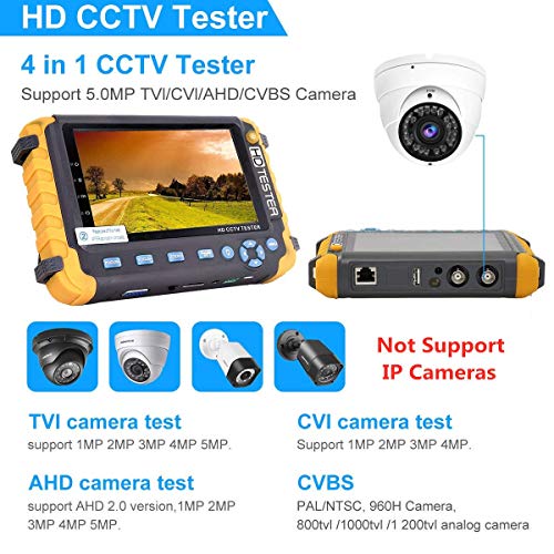 5 Inch 4 in 1 CCTV Monitor Tester, AHD/TVI/CVI/CVBS Coaxial Analog Video Monitor Tester, UTP/PTZ Cable Test for 1080P/3MP/4MP/5MP Analog Security Camera, VGA DC12V Output Camera Portable CCTV Tester