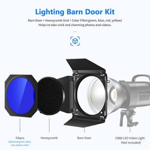 NEEWER Metal Barn Door & Honeycomb Grid & 4 Color Gel Filters Set for 7” Standard Reflector Bowens Mount, Compatible with NEEWER RGB CB60/CB60/CB100/CB150/CB200B and Other Studio Flash Light