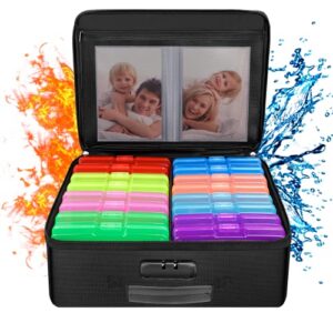 engpow fireproof photo storage box with 16 inner 4″ x 6″ photo cases(multi-colored), photo organizer box with lock,collapsible portable photo storage containers with handle for photos,picture,craft