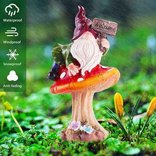 Free Yoka Funny Gnomes Garden Decor, Outdoor Patio Sculptures Statues Ornaments Welcome Sign for Yard Lawn Miniature Mushroom Accessories Figurine Home Decorations Set of 2