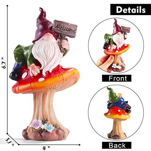 Free Yoka Funny Gnomes Garden Decor, Outdoor Patio Sculptures Statues Ornaments Welcome Sign for Yard Lawn Miniature Mushroom Accessories Figurine Home Decorations Set of 2