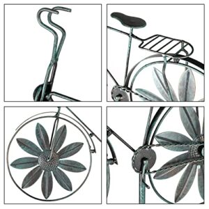 Metal Wind Spinner, 49” H Bicycle Wind Spinners for Yard and Garden, Antique Blue Bike Stake Decoration, Outside Garden Decor for Patio Lawn Farm Backyard