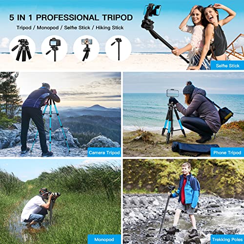 Camera Tripods & Monopods, Tripod for Camera Phone, 5 in 1 Aluminum Heavy Duty Camera Stand, Phone Tripod, Monopods, Selfie Stick, Trekking Poles, Compatible with Canon Nikon DSLR iPhone Camcorder