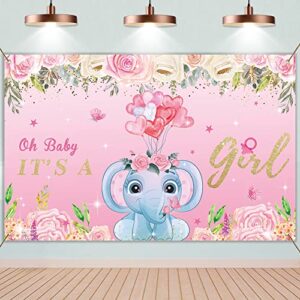 girl baby shower decorations it’s a girl baby shower backdrop pink elephant baby shower banner floral background decorations for baby girl baby shower party supplies birthday photo booth props