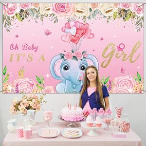 Girl Baby Shower Decorations It's a Girl Baby Shower Backdrop Pink Elephant Baby Shower Banner Floral Background Decorations for Baby Girl Baby Shower Party Supplies Birthday Photo Booth Props