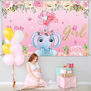 Girl Baby Shower Decorations It's a Girl Baby Shower Backdrop Pink Elephant Baby Shower Banner Floral Background Decorations for Baby Girl Baby Shower Party Supplies Birthday Photo Booth Props