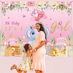 Girl Baby Shower Decorations It's a Girl Baby Shower Backdrop Pink Elephant Baby Shower Banner Floral Background Decorations for Baby Girl Baby Shower Party Supplies Birthday Photo Booth Props