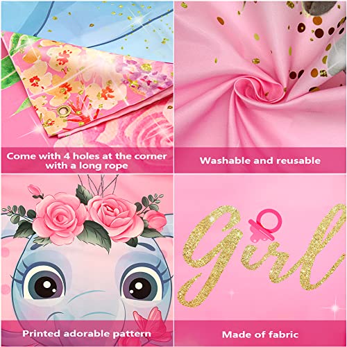 Girl Baby Shower Decorations It's a Girl Baby Shower Backdrop Pink Elephant Baby Shower Banner Floral Background Decorations for Baby Girl Baby Shower Party Supplies Birthday Photo Booth Props