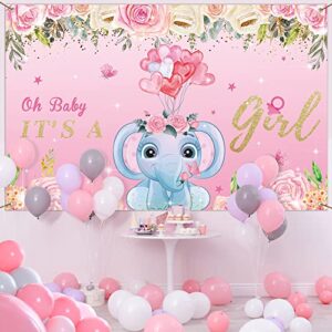 Girl Baby Shower Decorations It's a Girl Baby Shower Backdrop Pink Elephant Baby Shower Banner Floral Background Decorations for Baby Girl Baby Shower Party Supplies Birthday Photo Booth Props