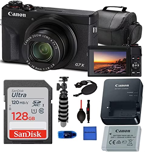 Camera PowerShot G7 X Mark III Digital Camera (Black) Pro Bundle + Camera Bag + Sandisk 128GB Memory Card + Flex Tripod + SD Card Reader + Cleaning Kit