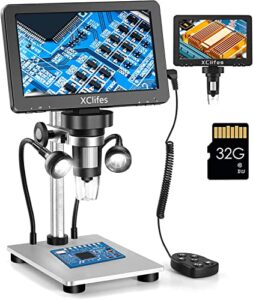 xclifes 7′ digital usb microscope, 1080p hd microscope, 1200x camera sensor, wired remote control, 10led light, adult electronic microscope, compatible with windows/mac os