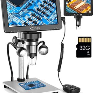 XClifes 7' Digital USB Microscope, 1080p HD Microscope, 1200X Camera Sensor, Wired Remote Control, 10LED Light, Adult Electronic Microscope, Compatible with Windows/Mac OS