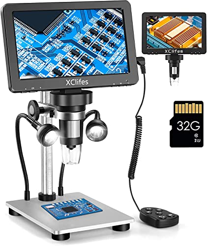 XClifes 7' Digital USB Microscope, 1080p HD Microscope, 1200X Camera Sensor, Wired Remote Control, 10LED Light, Adult Electronic Microscope, Compatible with Windows/Mac OS