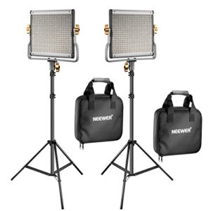 neewer 2 packs dimmable bi-color 480 led video light and stand lighting kit includes: 3200-5600k cri 96+ led panel with u bracket, 75 inches light stand for youtube studio photography, video shooting