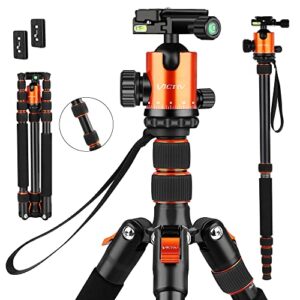victiv 80″ camera tripod, dslr tripod for travel, aluminum heavy duty tripod stand with 360° ball head, camera tripods & monopods with carry bag, professional tripod for canon nikon -at40 orange