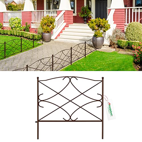 Amagabeli 5 Panels Decorative Garden Fence 10ft(L) x24in(H) Animal Barrier Dogs Rustproof Metal Landscape Wire Fencing Folding Wire Patio Fences Flower Bed Border Edge Brown ET306