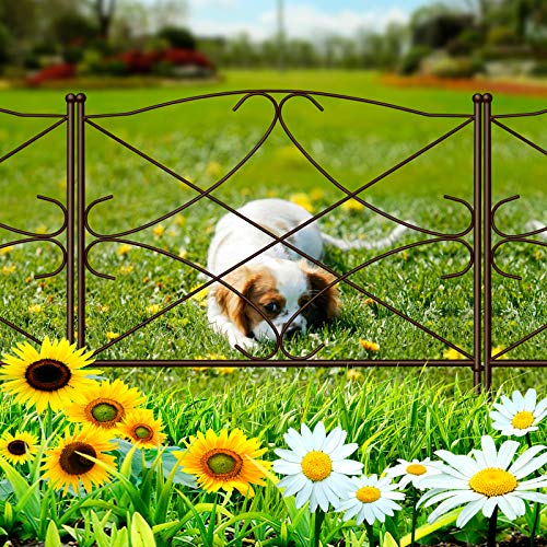 Amagabeli 5 Panels Decorative Garden Fence 10ft(L) x24in(H) Animal Barrier Dogs Rustproof Metal Landscape Wire Fencing Folding Wire Patio Fences Flower Bed Border Edge Brown ET306