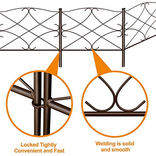 Amagabeli 5 Panels Decorative Garden Fence 10ft(L) x24in(H) Animal Barrier Dogs Rustproof Metal Landscape Wire Fencing Folding Wire Patio Fences Flower Bed Border Edge Brown ET306