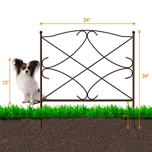 Amagabeli 5 Panels Decorative Garden Fence 10ft(L) x24in(H) Animal Barrier Dogs Rustproof Metal Landscape Wire Fencing Folding Wire Patio Fences Flower Bed Border Edge Brown ET306