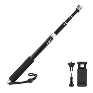 hsu extendable selfie stick for action camera，waterproof hand grip for gopro hero 11/10/9/8/7, handheld monopod 6.5″ to 26.4″ compatible with cell phones, akaso campark and other action cameras