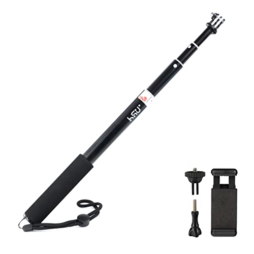 HSU Extendable Selfie Stick for Action Camera，Waterproof Hand Grip for GoPro Hero 11/10/9/8/7, Handheld Monopod 6.5" to 26.4" Compatible with Cell Phones, AKASO Campark and Other Action Cameras