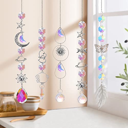 5 PCS Crystal Sun Catcher Pendant Hanging Ornament Decoration Crystal Ball Prism Rainbow Suncatchers for Windows Home Garden Decoration