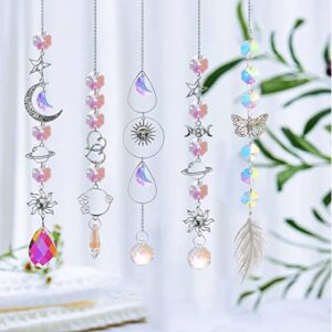 5 PCS Crystal Sun Catcher Pendant Hanging Ornament Decoration Crystal Ball Prism Rainbow Suncatchers for Windows Home Garden Decoration