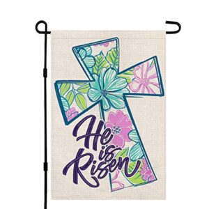 he is risen cross easter garden flag 12 x 18 inch vertical double sided, spring holiday farmhouse rustic yard outdoor decoration df027