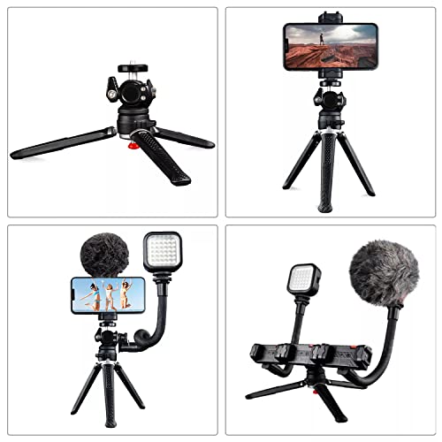 Portable & Sturdy Adjustable Phone Tripod,Cell Phone Mount Easy to Adjust 360° Ball Head, Mini Tripod with Cold Shoe Mount, 1/4'' Screw for Magic Arm,Selfie Stick Stand for Smartphone DSLR Camera